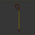 Elegant Red Curved Handle Cane With Gold Decorative Shaft And Ornate Carvings