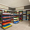 Well Organized Supermarket Interior With Shelves Of Various Grocery Products And Produce Bin Signs