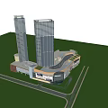 Modern Commercial Complex With Two Tall Skyscrapers And Modern Retail Exterior Design
