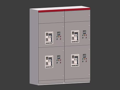 Industrial Equipment Control Cabinet With Multiple Panels Meters And Buttons Gray Body Red Top 3d model
