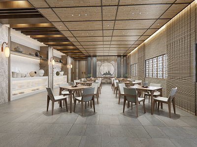 New Chinese Restaurant Solid Wood Restaurant 3d model