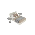Modern Double Bed With Upholstered Headboard Patterned Pillows Textured Blanket And Side Table 3d model