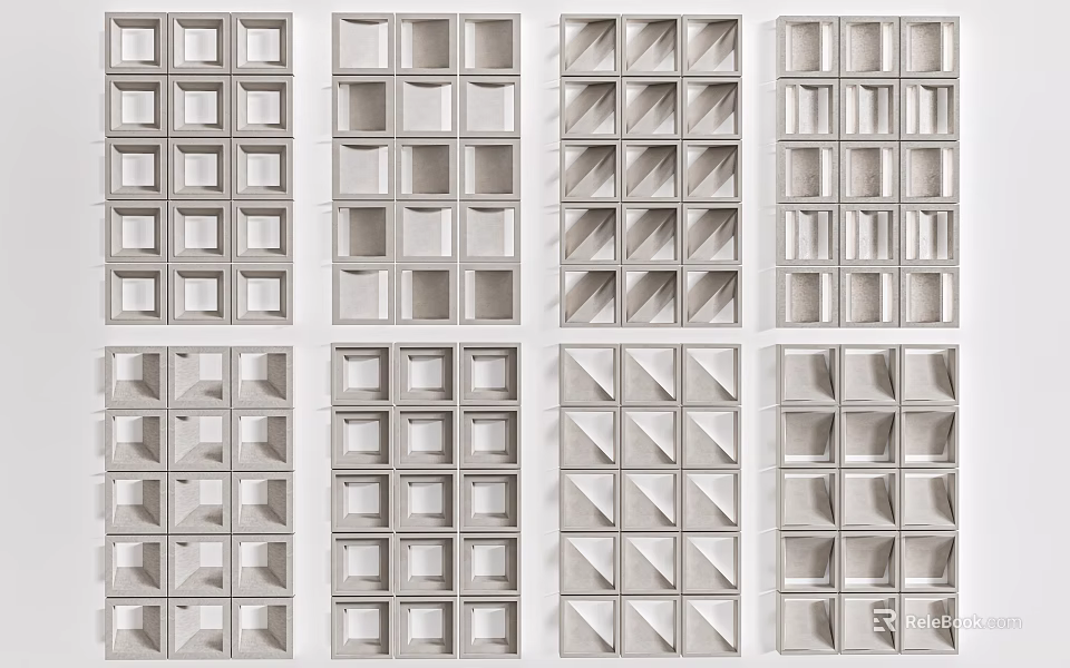 Various Modern Grid Panel Wall Designs With Different Square Patterns 3d model