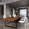 Industrial Style Office Interior Design With Metal Grid Partitions Bookshelves And White Chairs