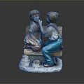 Children Boy And Girl Sitting On Bench With Kitten Decorative Figurine