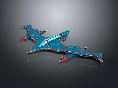 Futuristic 3D Aircraft Model With Blue Red Sleek Geometric Structure Design 3d model