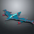 Futuristic 3D Aircraft Model With Blue Red Sleek Geometric Structure Design