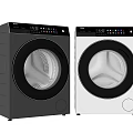 Two Modern Front Load Washing Machines in Gray and White Design
