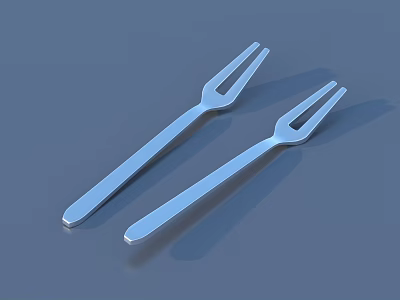 Elegant Modern Cutlery Set Featuring Two Silver Forks on Blue Background 3d model