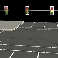 Traffic Lights At Road Intersection With White Markings And Black Background