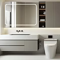 Modern Bathroom Vanity Cabinet With Wall Mounted Design Mirror Countertop And Storage Lighting