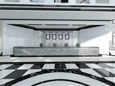Modern Hotel Lobby Interior With Reception Desk And Marble Floor Design 3d model