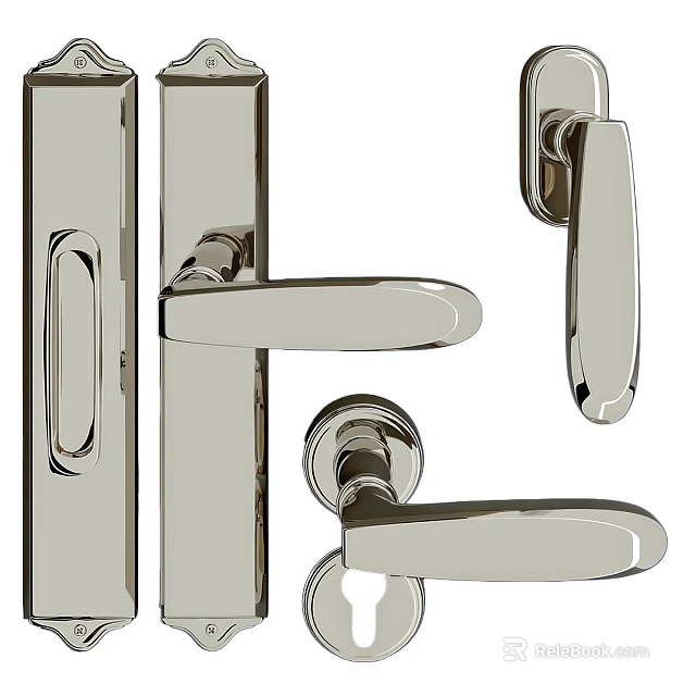 Modern Polished Chrome Door Handles With Sleek Lever Design And Lock 3d model 
