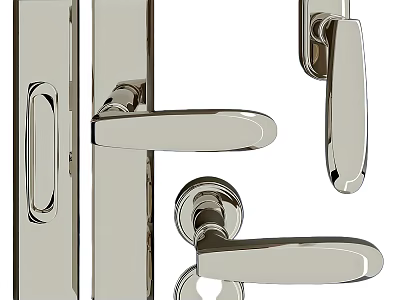 Modern Polished Chrome Door Handles With Sleek Lever Design And Lock 3d model