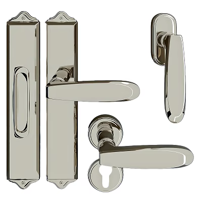 Modern Polished Chrome Door Handles With Sleek Lever Design And Lock 3d model
