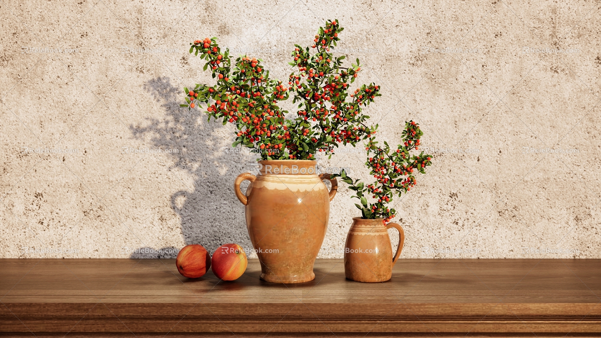 New Chinese Style Vase Vase Floral Art Pottery Pot Ornaments Plant Ornaments Red Bean Flower Arrange Decorative Ornaments Green Plant Vase 3d model