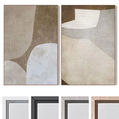 Abstract Paintings Featuring Neutral Tones Geometric Shapes And Black White Gray Wooden Frames 3d model