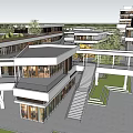Modern Commercial Street Design With Rooftop Greenery Buildings And Open Plazas