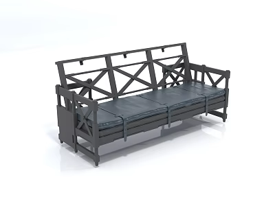 Outdoor Sofa with Wooden Cross Frame and Cushioned Seats Modern Minimalist Design for Outdoor Spaces 3d model