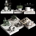 Decorative Ornament Set With Vase Plant Mug Books Stones And Tray