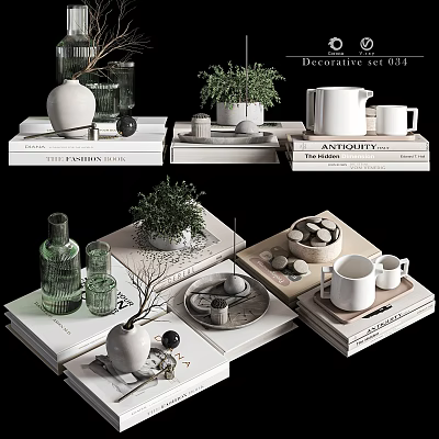 Decorative Ornament Set With Vase Plant Mug Books Stones And Tray 3d model
