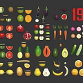 Colorful Fresh Various Fruits And Vegetables Collection With Watermelon Pineapple Apple Orange Carrot