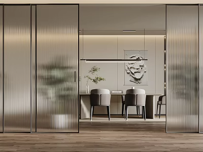 Modern Glass Sliding Doors For Open Living And Dining Room Interior 3d model