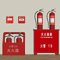 Red Fire Fighting Equipment With Wall Mounted Alarm Buttons Extinguishers And Cabinet