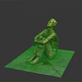 Man Sitting Bronze Statue With Arms Crossed Looking Up On Square Stone Slab
