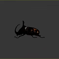 Rhinoceros Beetle With Large Curved Horns And Shiny Dark Exoskeleton On Gray Background