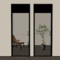 Modern Casement Doors With Black Frames Vertical Striped And Frosted Glass Plant Background