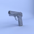 Modern Handgun With Silver Metal Finish Textured Grip And Trigger On Light Blue Background