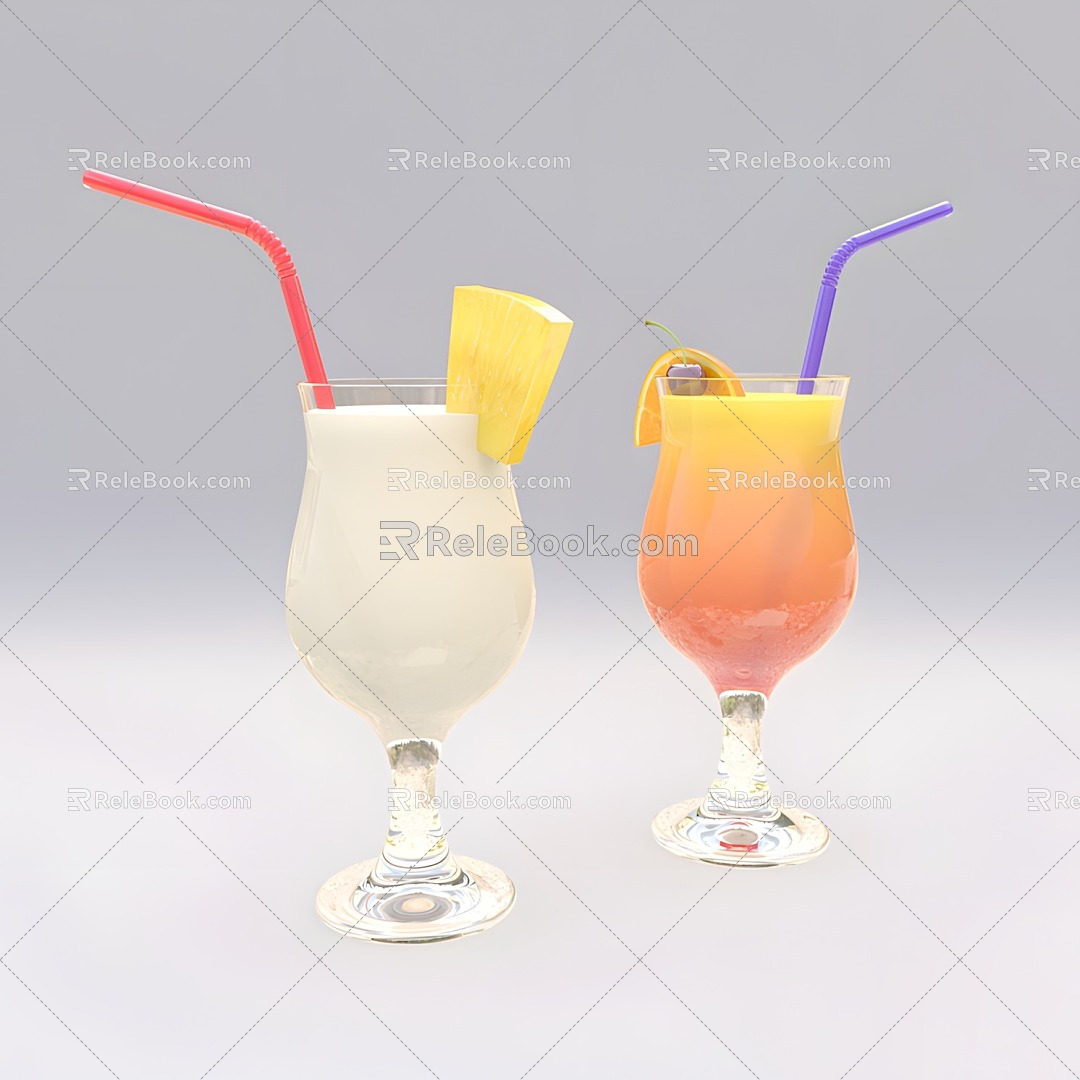 Beverage wine glass juice straw glass 3d model