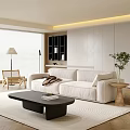 Modern Living Room Interior With White Sofa Black Coffee Table And Wooden Side Table