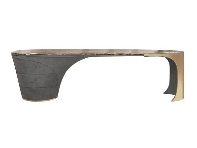 Modern Office Desk With Curved Dark Tabletop Gold Metal Frame And Functional Storage Drawers 3d model