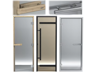 Modern Sliding Doors With Wood Frame Mirror Glass Panel And Metal Handle Design 3d model