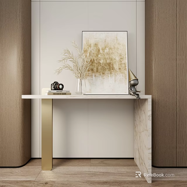 Modern Console Table With Gold Artwork Table Lamp And Marble Top 3d model
