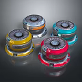 Colorful Circular Equipment with Yellow Orange Red Blue Bases and Numbered Tops