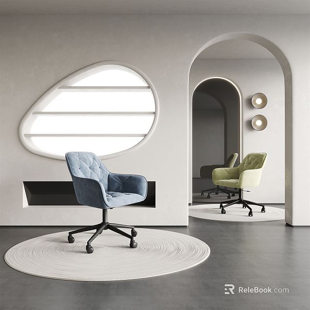 Stylish Modern Office Chair With Comfortable Velvet Upholstery And Blue Green Options In Minimalist Interior 3d model 