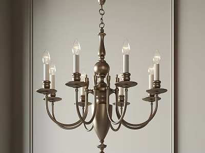 Vintage Brass Chandelier With Multiple Candle Shaped Bulbs And Decorative Arms 3d model