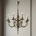 Vintage Brass Chandelier With Multiple Candle Shaped Bulbs And Decorative Arms