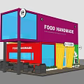 Colorful Shipping Container Building for Handmade Food Shop with Outdoor Seating