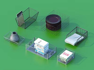 Practical Wire Storage Baskets with Mesh Design for Organizing Magazines and Home Items 3d model