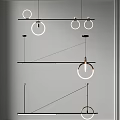Modern Linear Pendant Lights With Circular Rings And Black Metal Rods