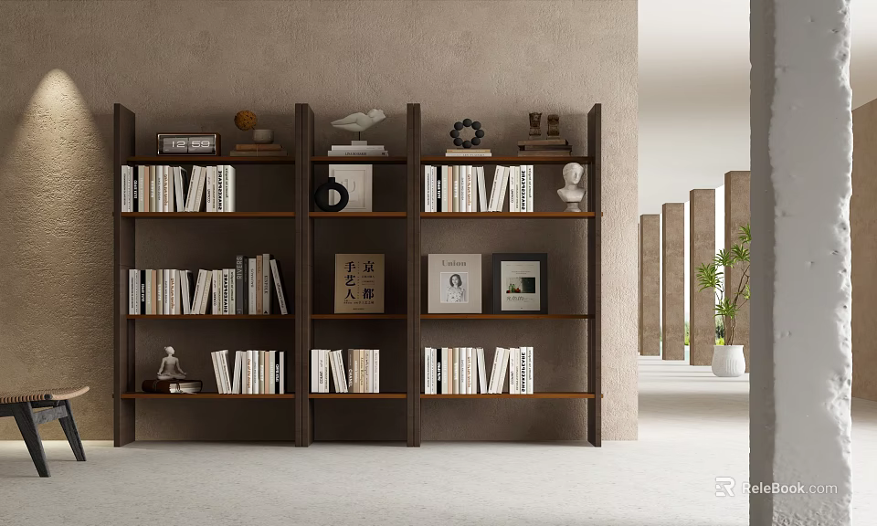 Modern Open Shelf Bookcase With Books Decorative Items And Photo Frames 3d model 