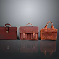 Three Brown Leather Bags with Different Styles Classic Design and Buckle Details