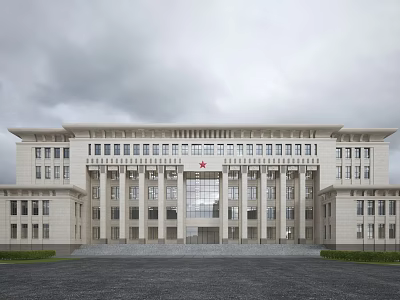 Neoclassical Office Building With Symmetrical Columned Facade Grand Entrance And Large Windows 3d model