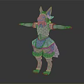 3D Anthropomorphic Wolf Character With White Ears Black Head Green Eyes Maid Outfit Tail Paws