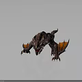 Mythical 3D Dragon Model With Scaled Body Sharp Horns Pointed Fangs And Orange Wings