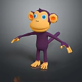 Purple Cartoon Monkey 3D Model With Blue Eyes And Orange Limbs On Black Background